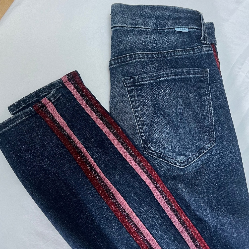 Mother Jeans Here Kitty Kitty Glitter High Waisted Skinny Ankle  Size 26